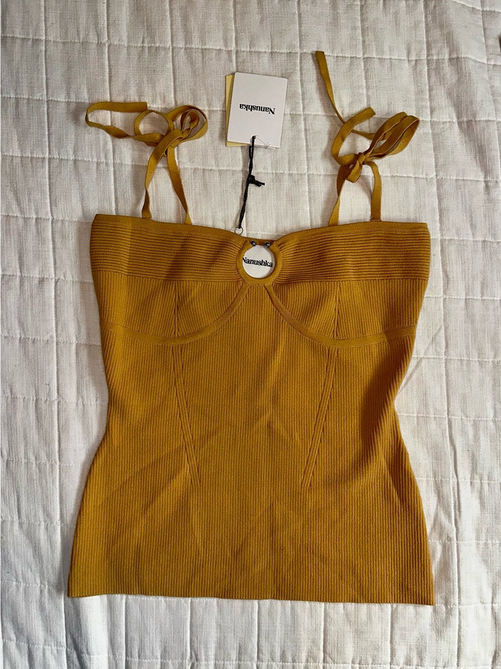 Nanushka Mustard Savera Savera Ribbed Knit Top